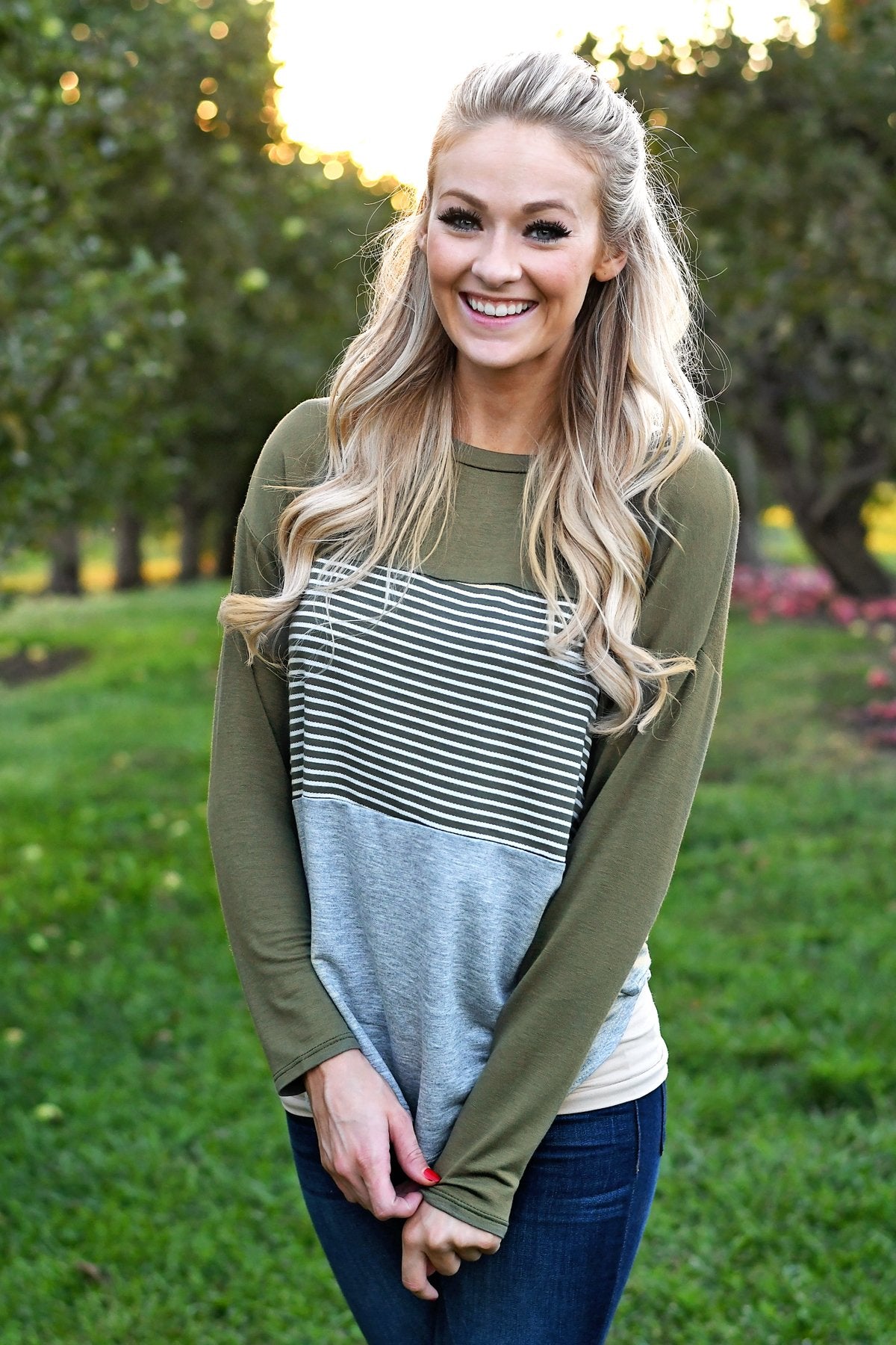 Olive Striped Colorblock top