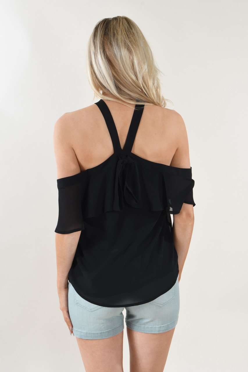 Sassy Cold Shoulder Top ~ Black
