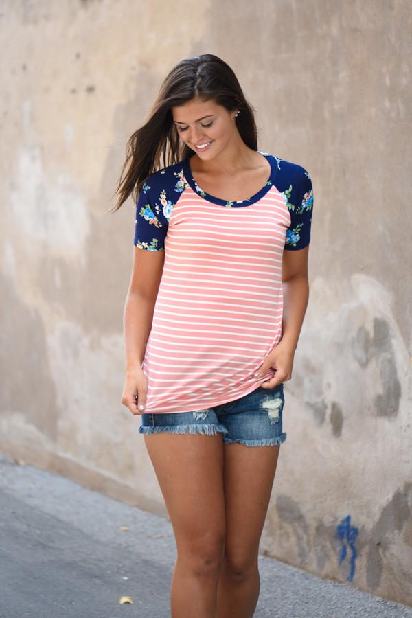 Vacation Mode Floral Top ~ Peach