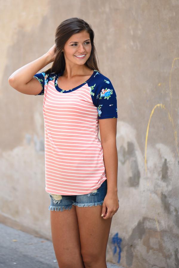 Vacation Mode Floral Top ~ Peach