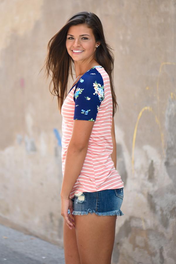 Vacation Mode Floral Top ~ Peach