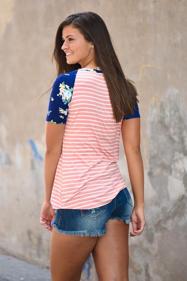 Vacation Mode Floral Top ~ Peach
