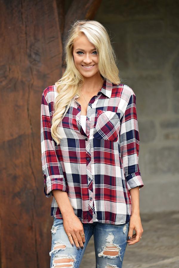 Traditional Red & Blue Flannel Top