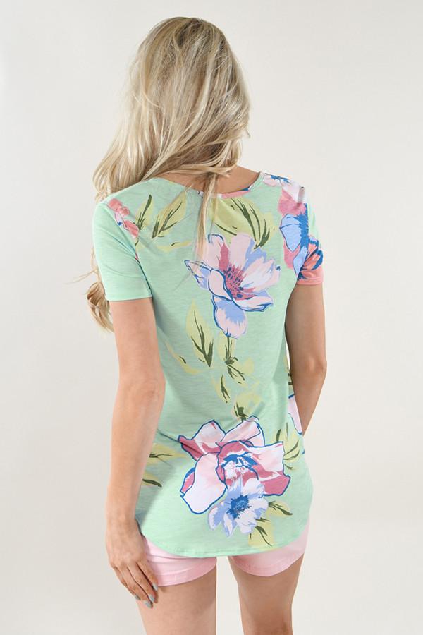 Tropical Criss Cross Floral Top ~ Mint