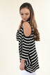 Cold Shoulder Black Striped Top