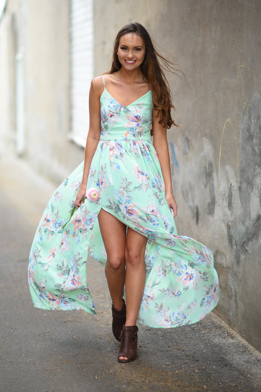 Feeling Minty ~ Floral Maxi Dress