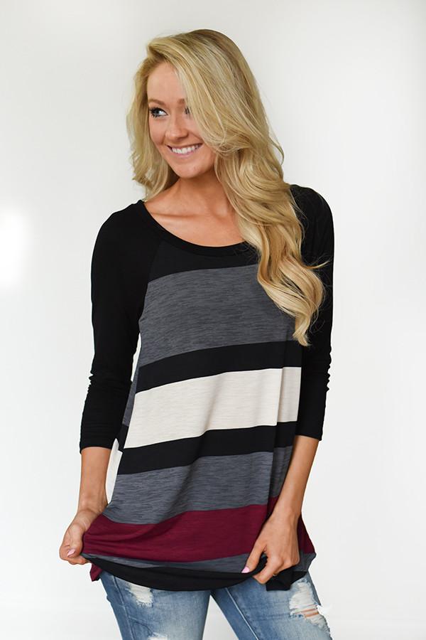 Life in Stripes Top - Maroon