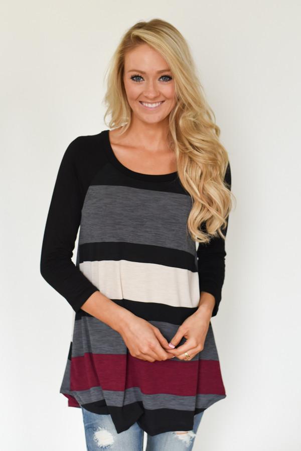 Life in Stripes Top - Maroon