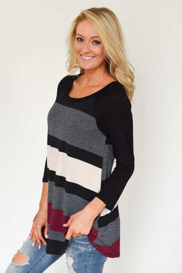 Life in Stripes Top - Maroon