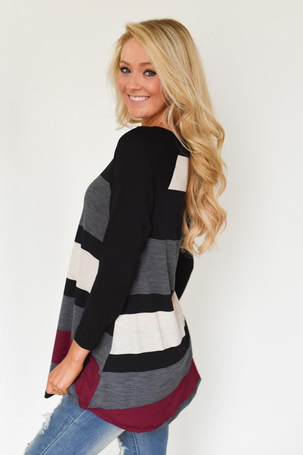 Life in Stripes Top - Maroon