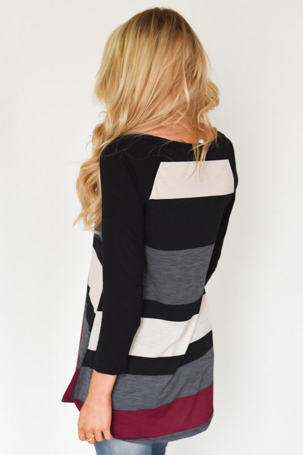 Life in Stripes Top - Maroon