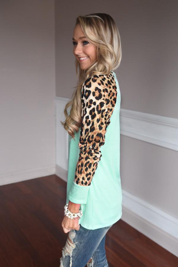 Mint Leopard Top