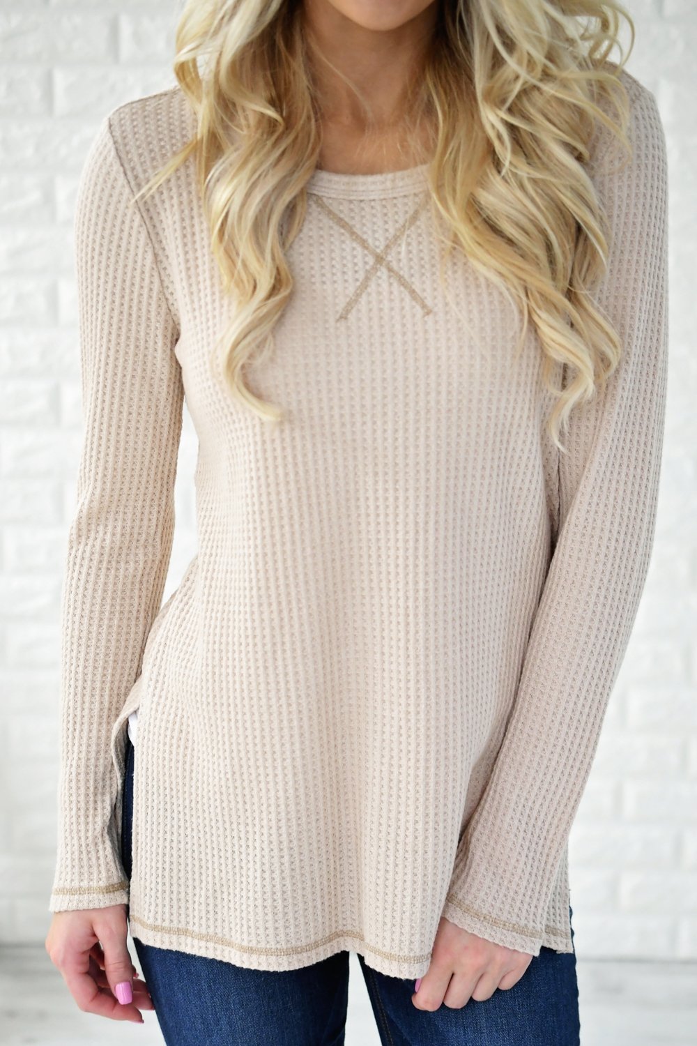 Beige Knit Thermal Top