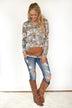 Floral Hoodie Top ~ Light Olive