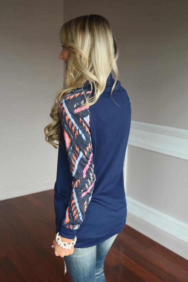Navy Cowl Neck Top