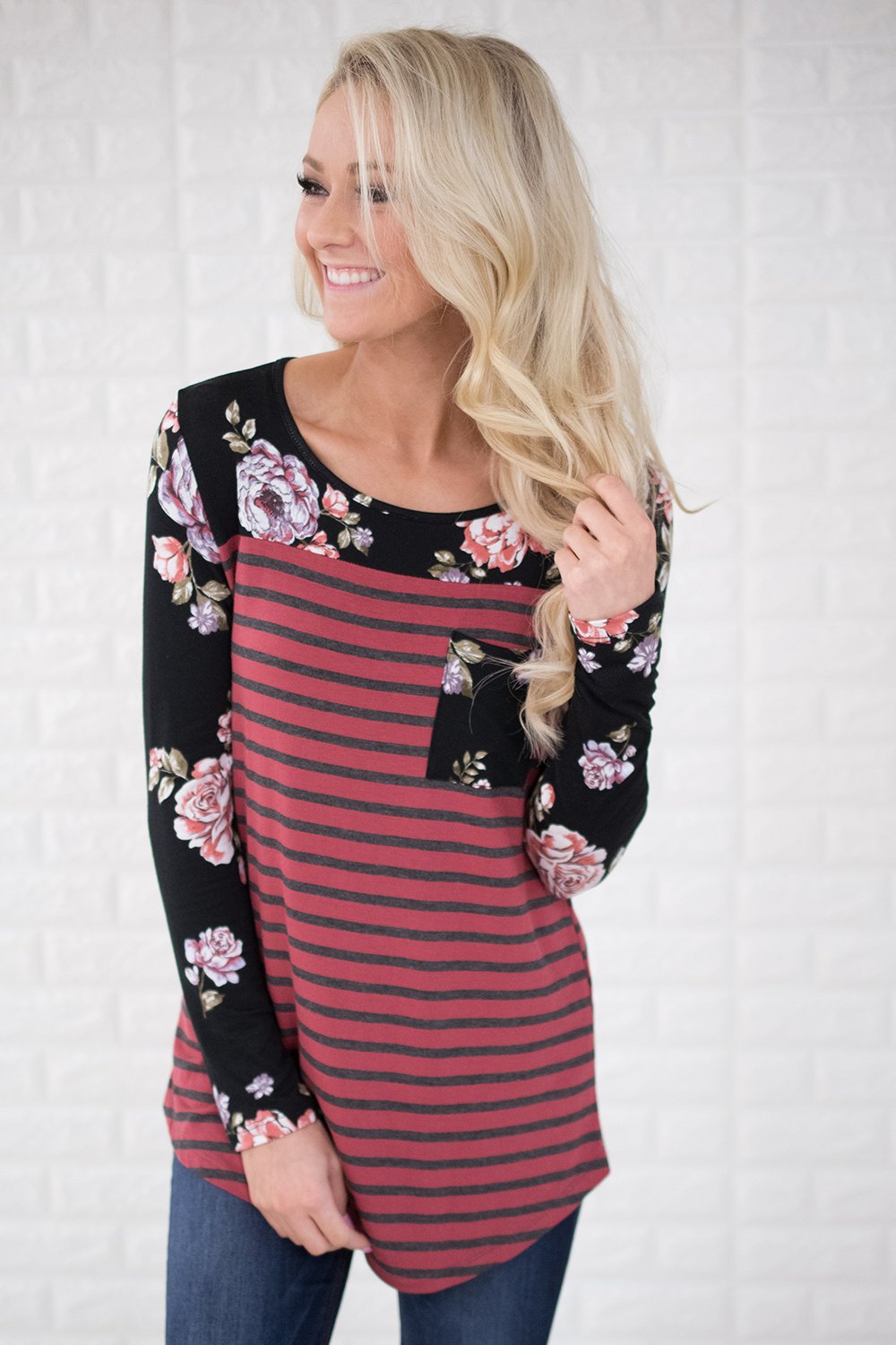 Can't Keep My Eyes Off You Floral & Stripes Top