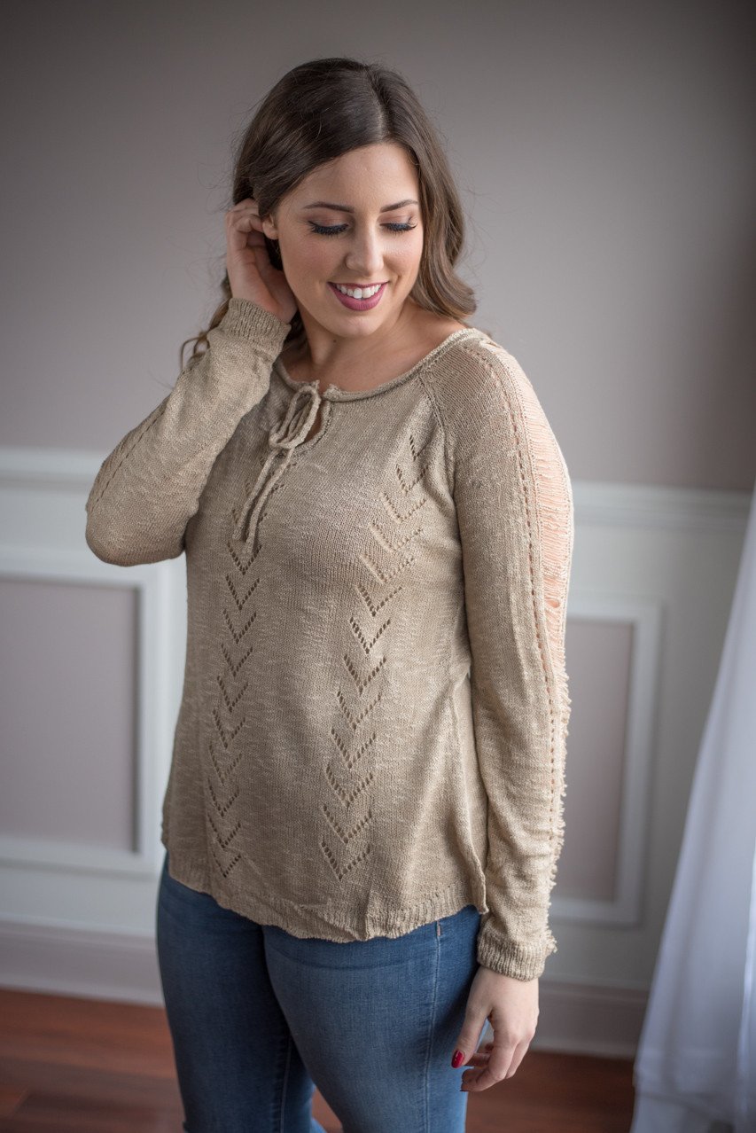 Just for Looks Sweater Top ~ Mocha