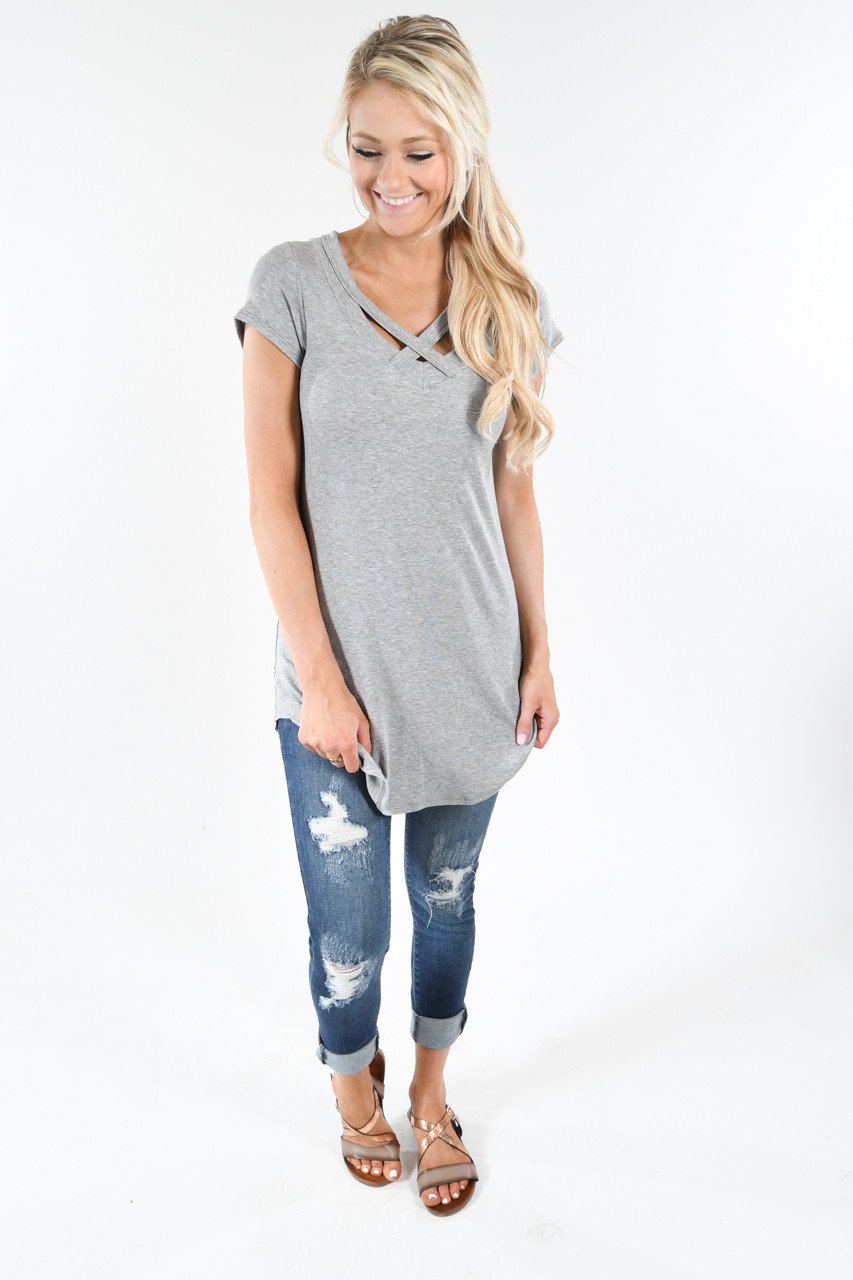The Promise Criss Cross Top ~ Heather Grey