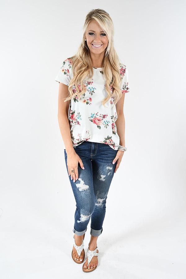 Summertime Floral Top ~ Ivory