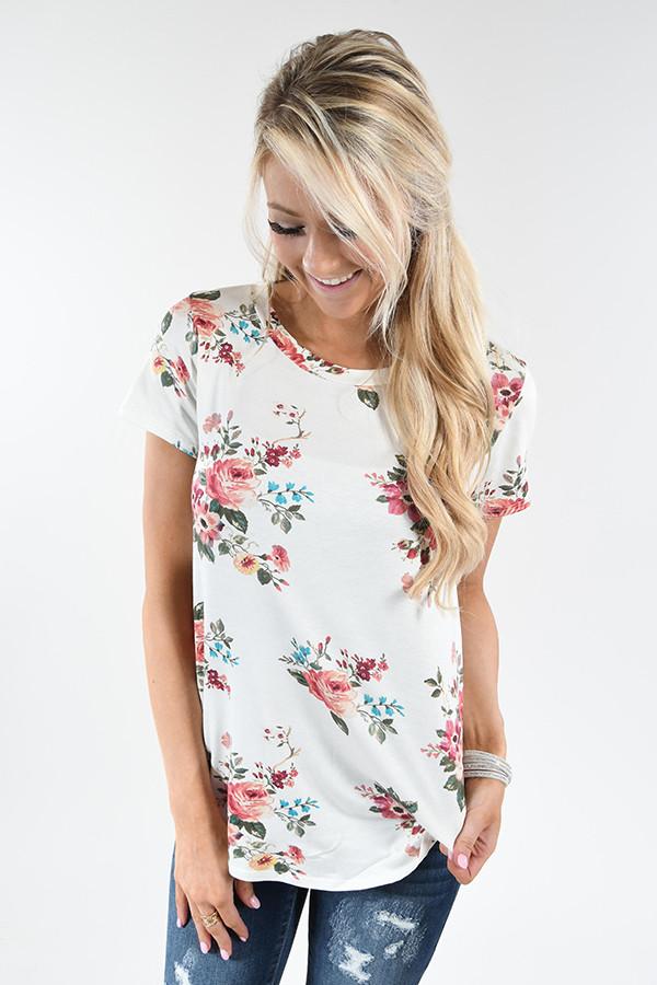 Summertime Floral Top ~ Ivory