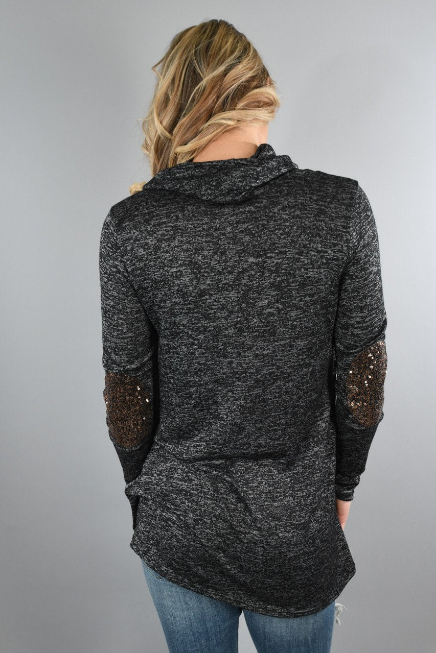 Speckled Charcoal Top w/Sequin Elbow Patches