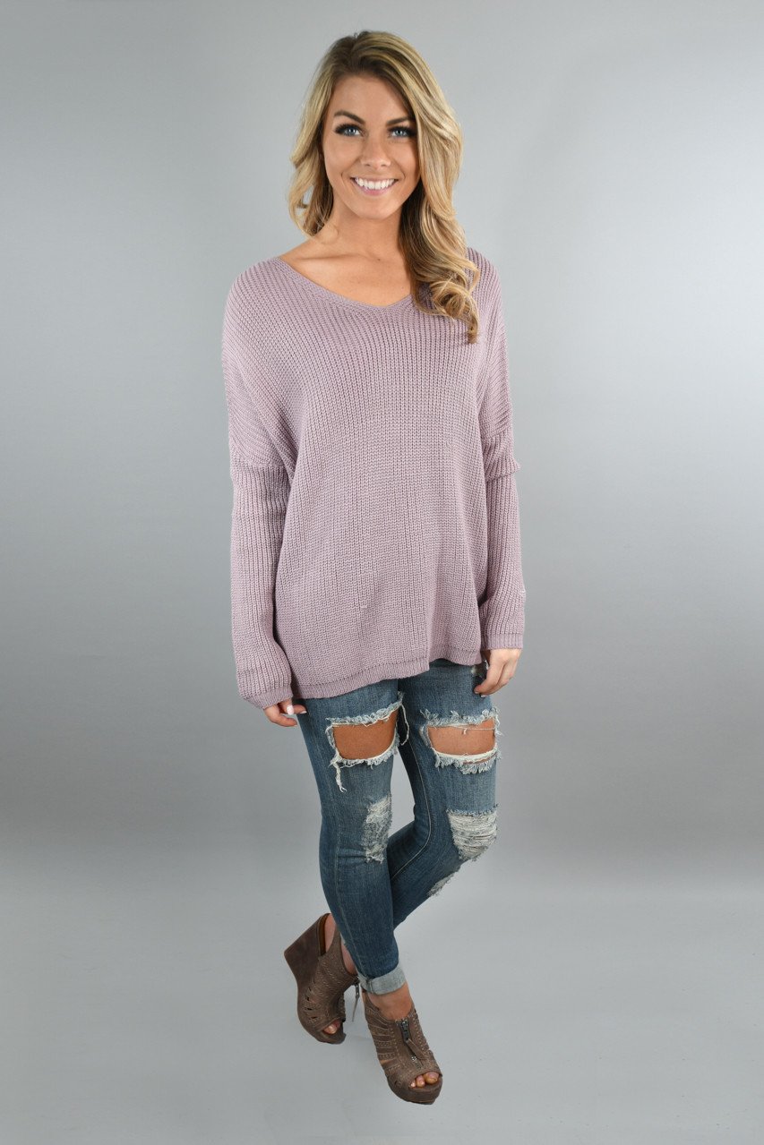 Back Lace Up Sweater ~ Lavender