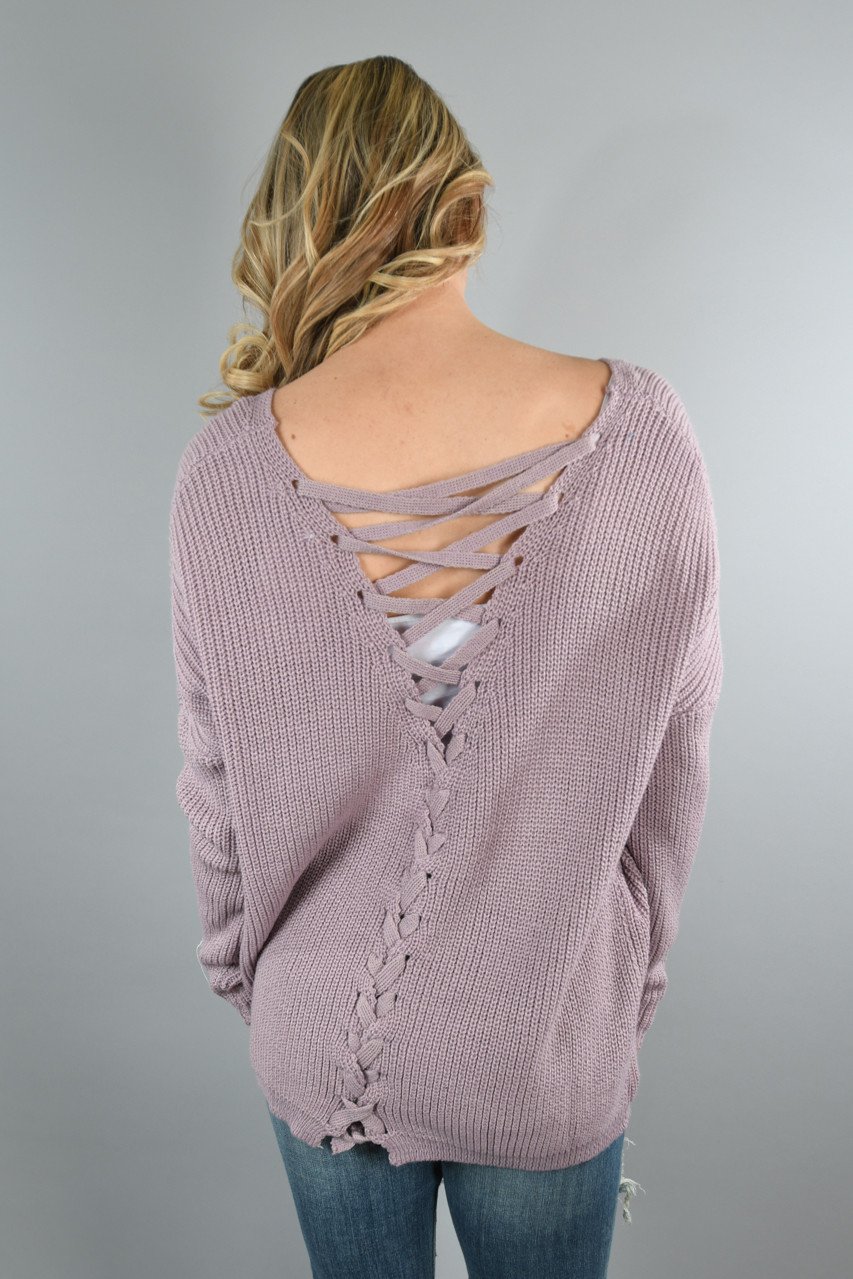 Back Lace Up Sweater ~ Lavender