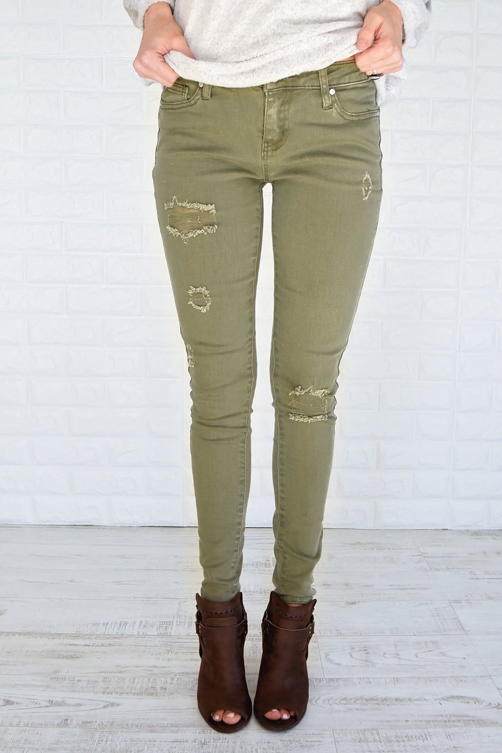 Distressed Olive Calypso Pants