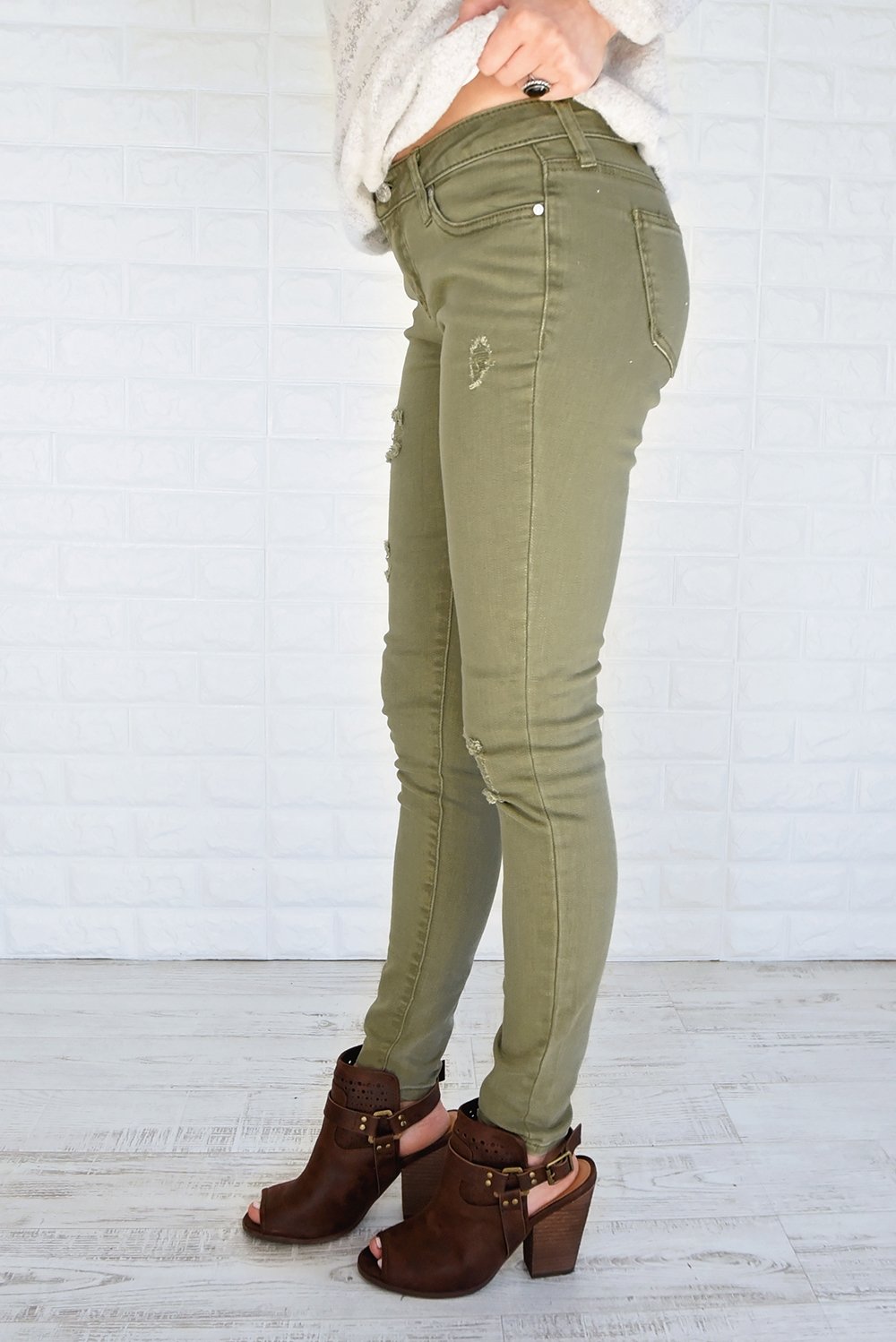Distressed Olive Calypso Pants