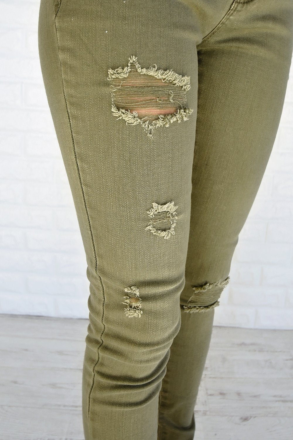 Distressed Olive Calypso Pants