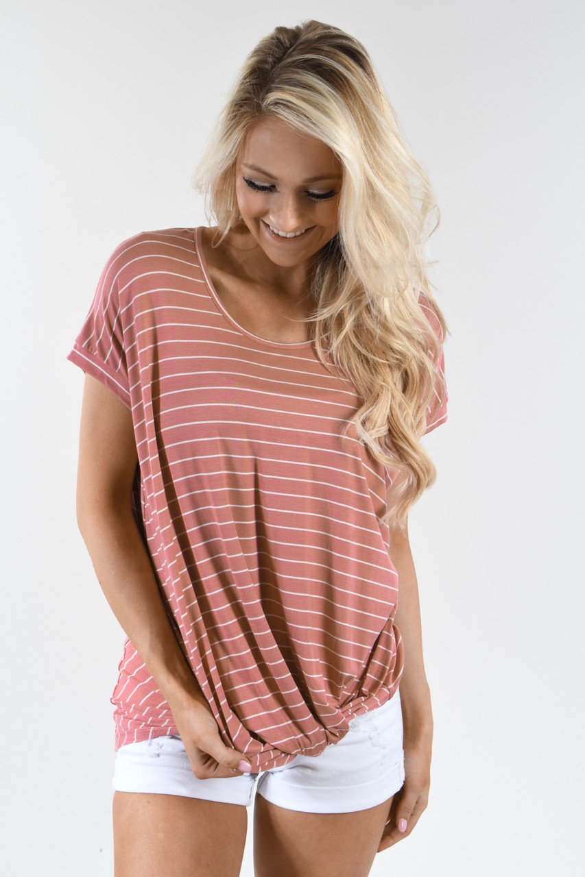 Mauve Striped Knot Top