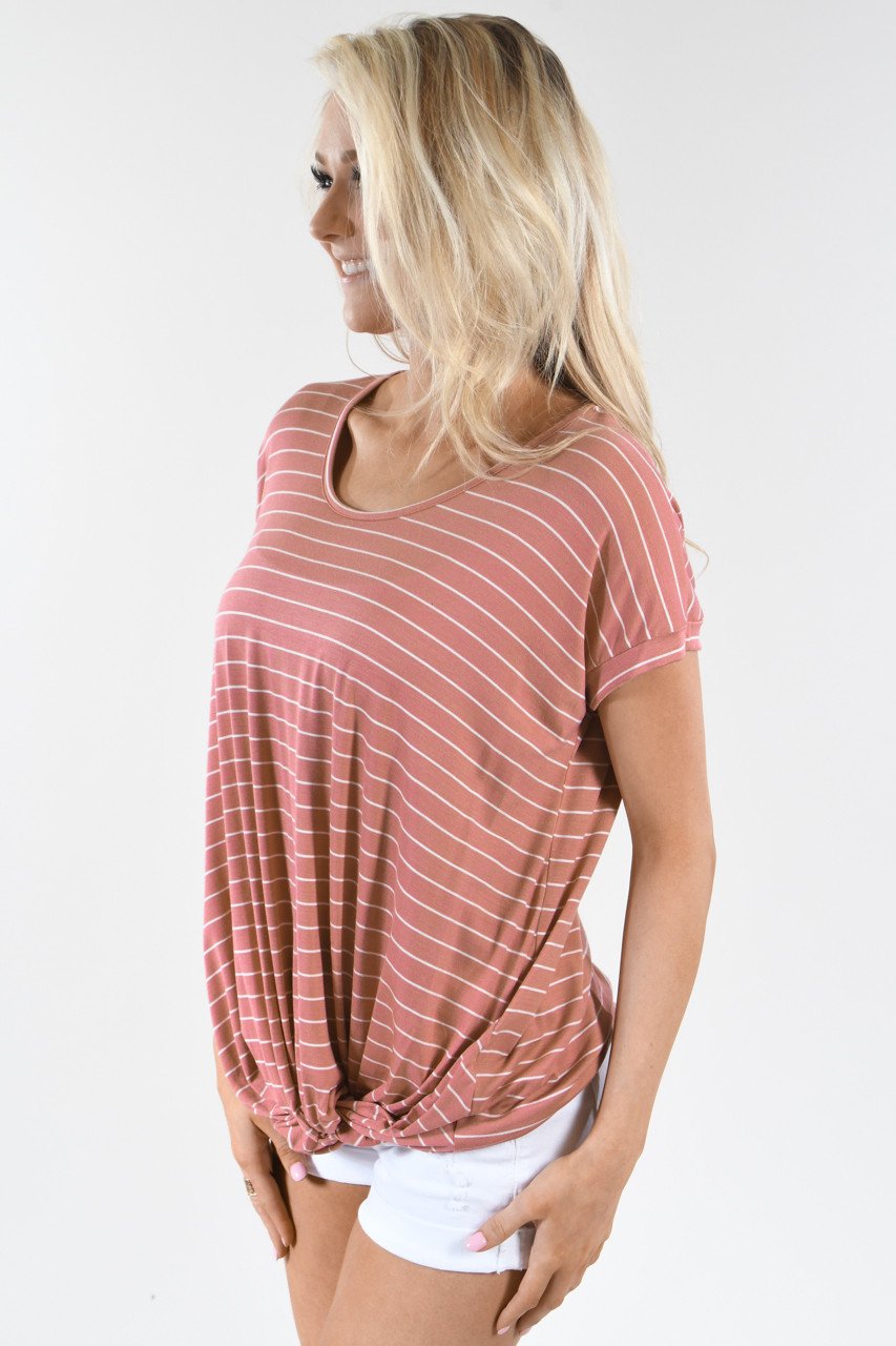 Mauve Striped Knot Top