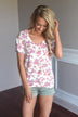 Go To Floral V-Neck ~ Pink