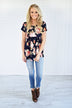 Ever After Floral Babydoll Top ~ Deep Navy