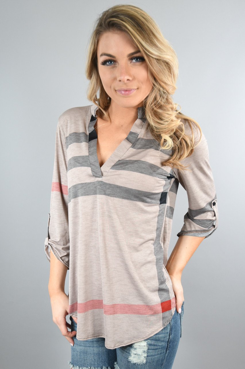 Working From 9-5 Top - Grey & Tan
