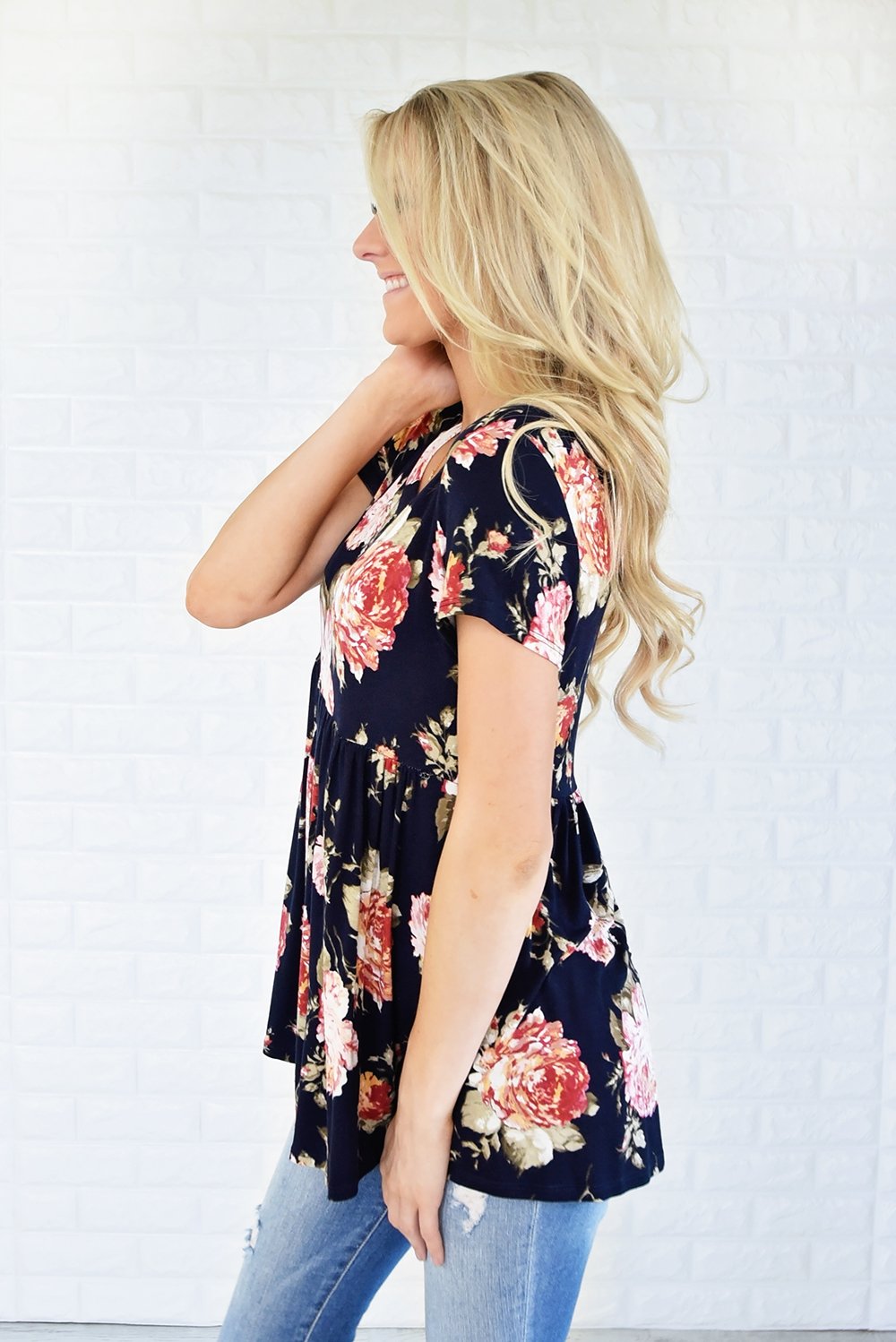 Ever After Floral Babydoll Top ~ Deep Navy