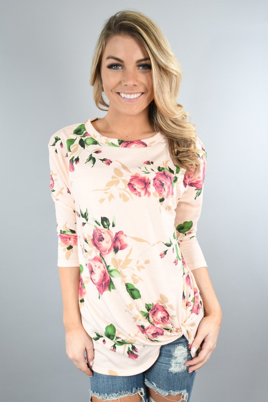 Peach Floral Knot Top