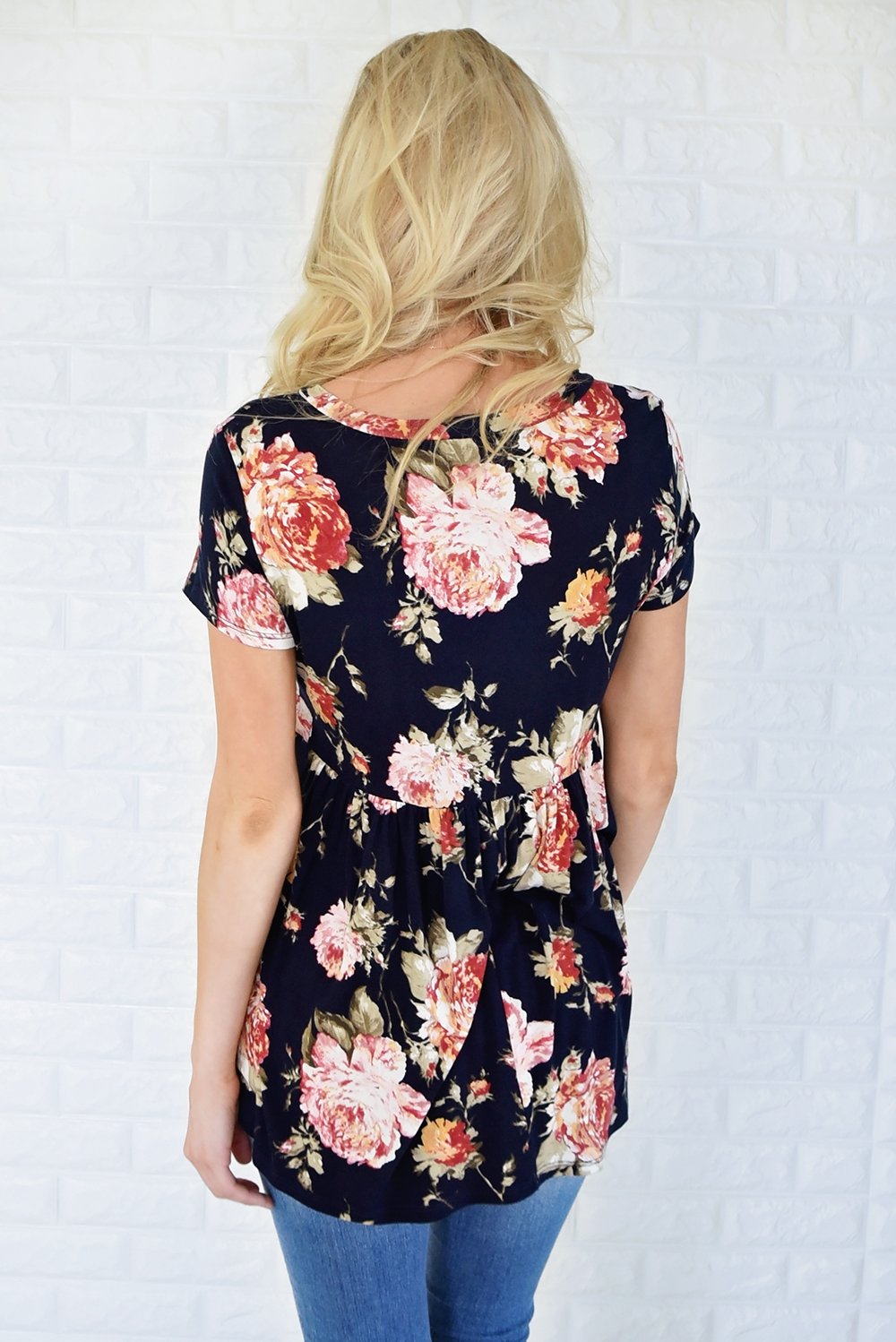 Ever After Floral Babydoll Top ~ Deep Navy
