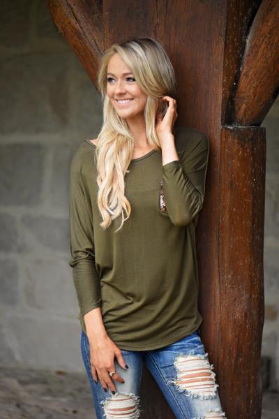 Glam Pocket Top - Olive