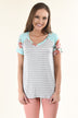 Grey & Mint Floral Sleeve Top