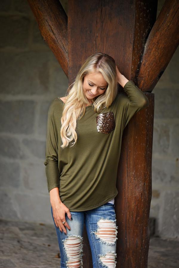 Glam Pocket Top - Olive