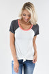 Coral and Grey Collar Top