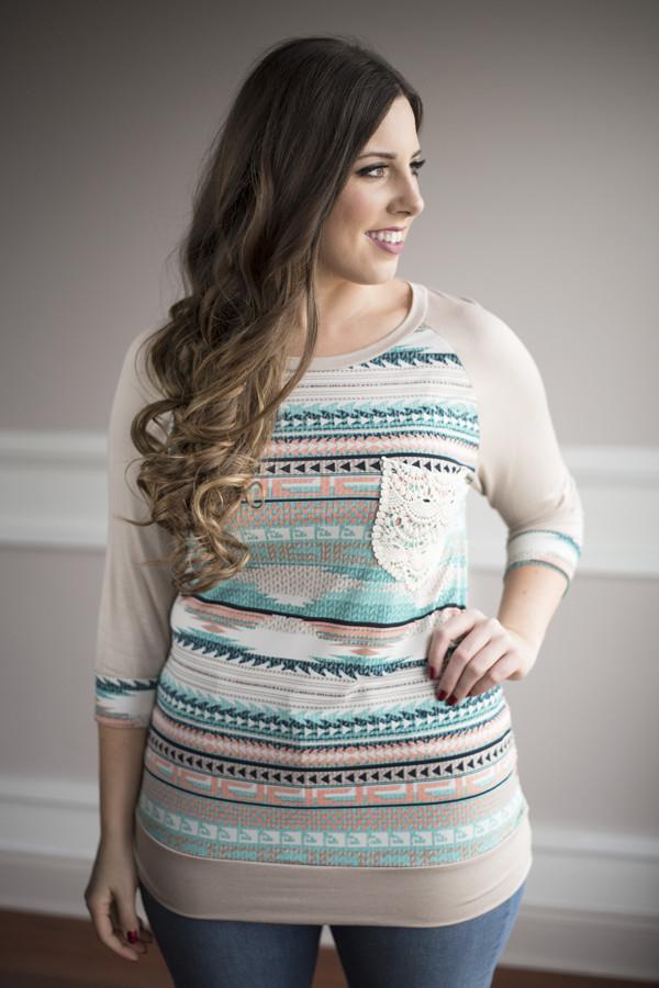 Taupe Aztec Pocket Top
