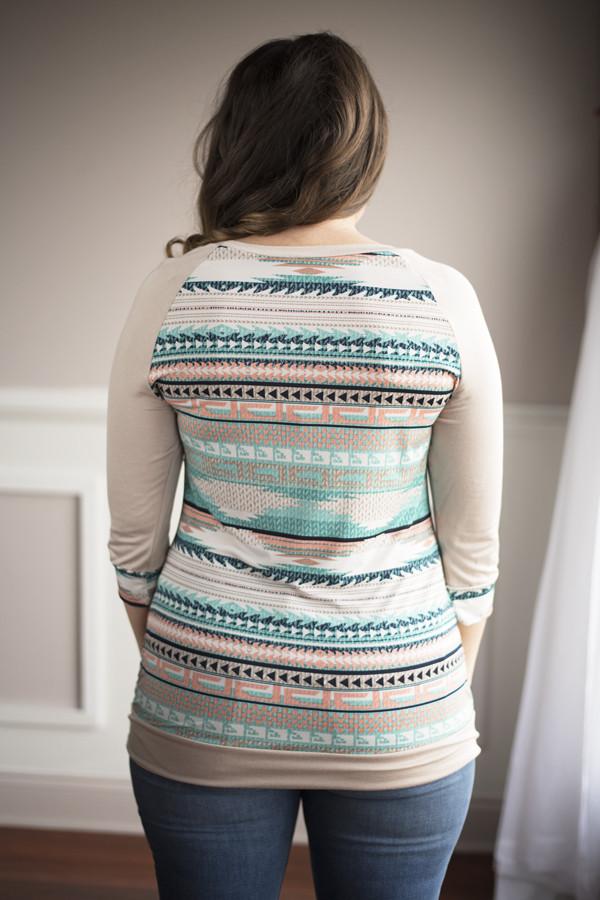 Taupe Aztec Pocket Top