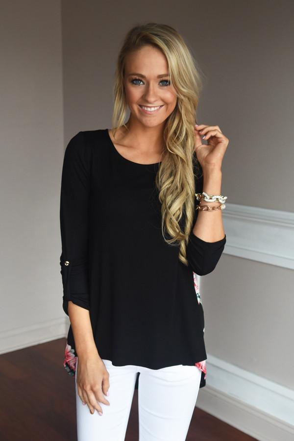 Passion Flower Top ~ Black