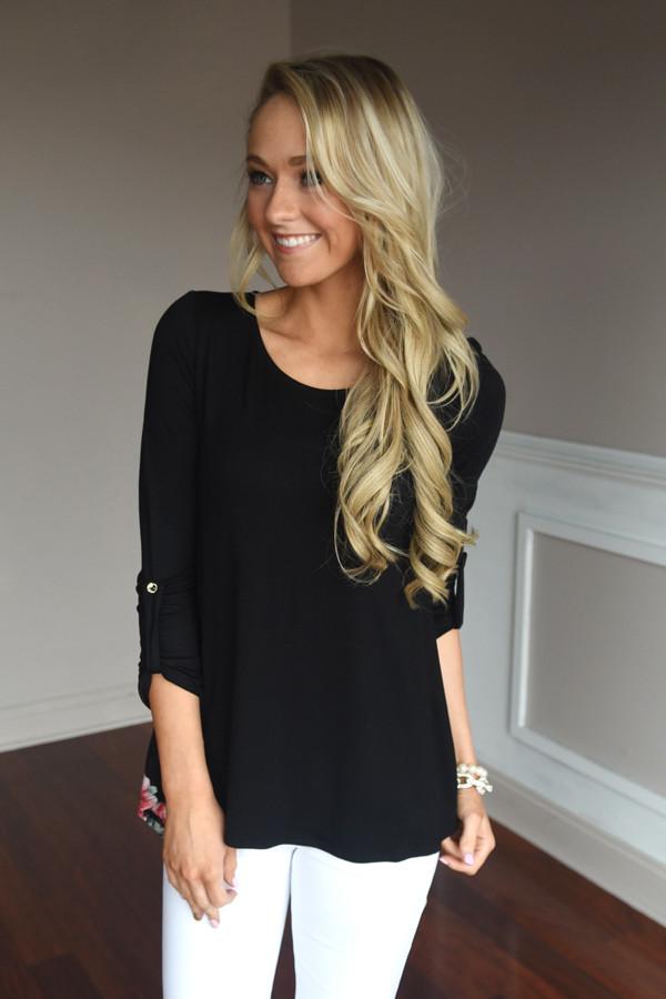 Passion Flower Top ~ Black