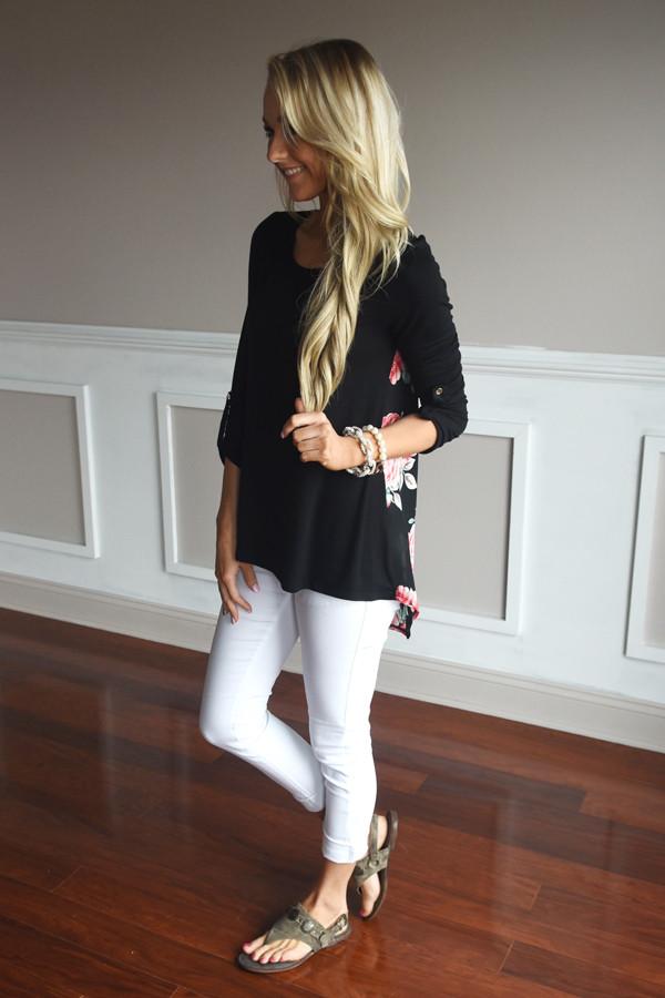 Passion Flower Top ~ Black