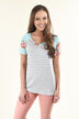 Grey & Mint Floral Sleeve Top