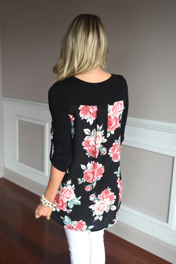 Passion Flower Top ~ Black