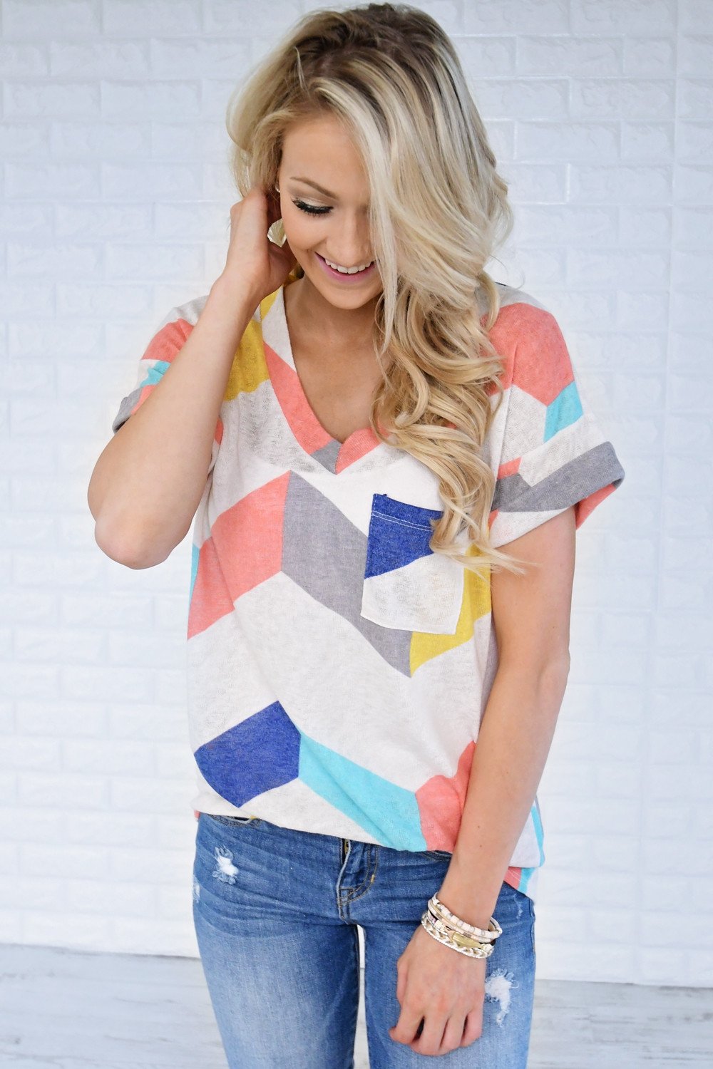 Oh Happy Day Chevron Top ~ Cream